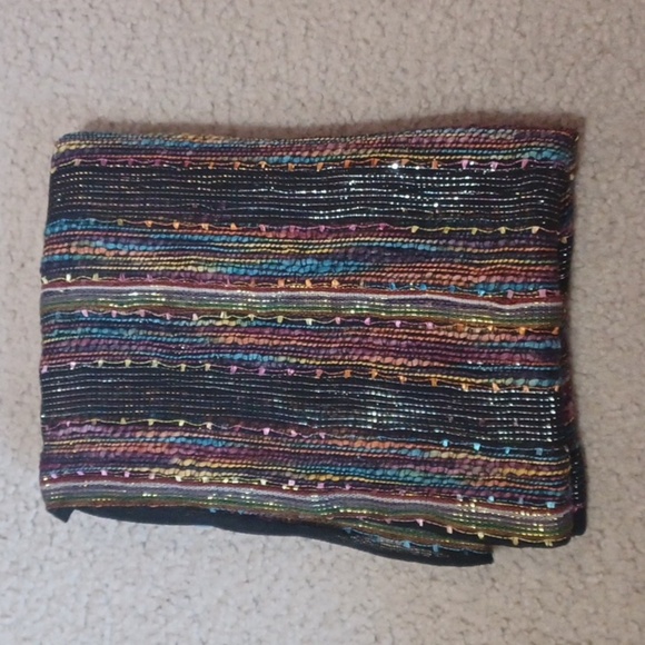 Multicolor Striped Scarf Shawl With Fringe And Sparkle - Picture 12 of 12